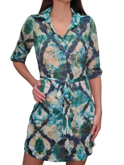 Azure Crushed Front-Tie Belt Dress