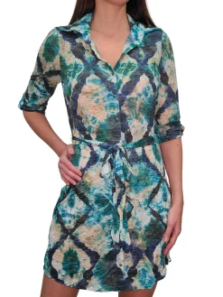 Azure Crushed Front-Tie Belt Dress