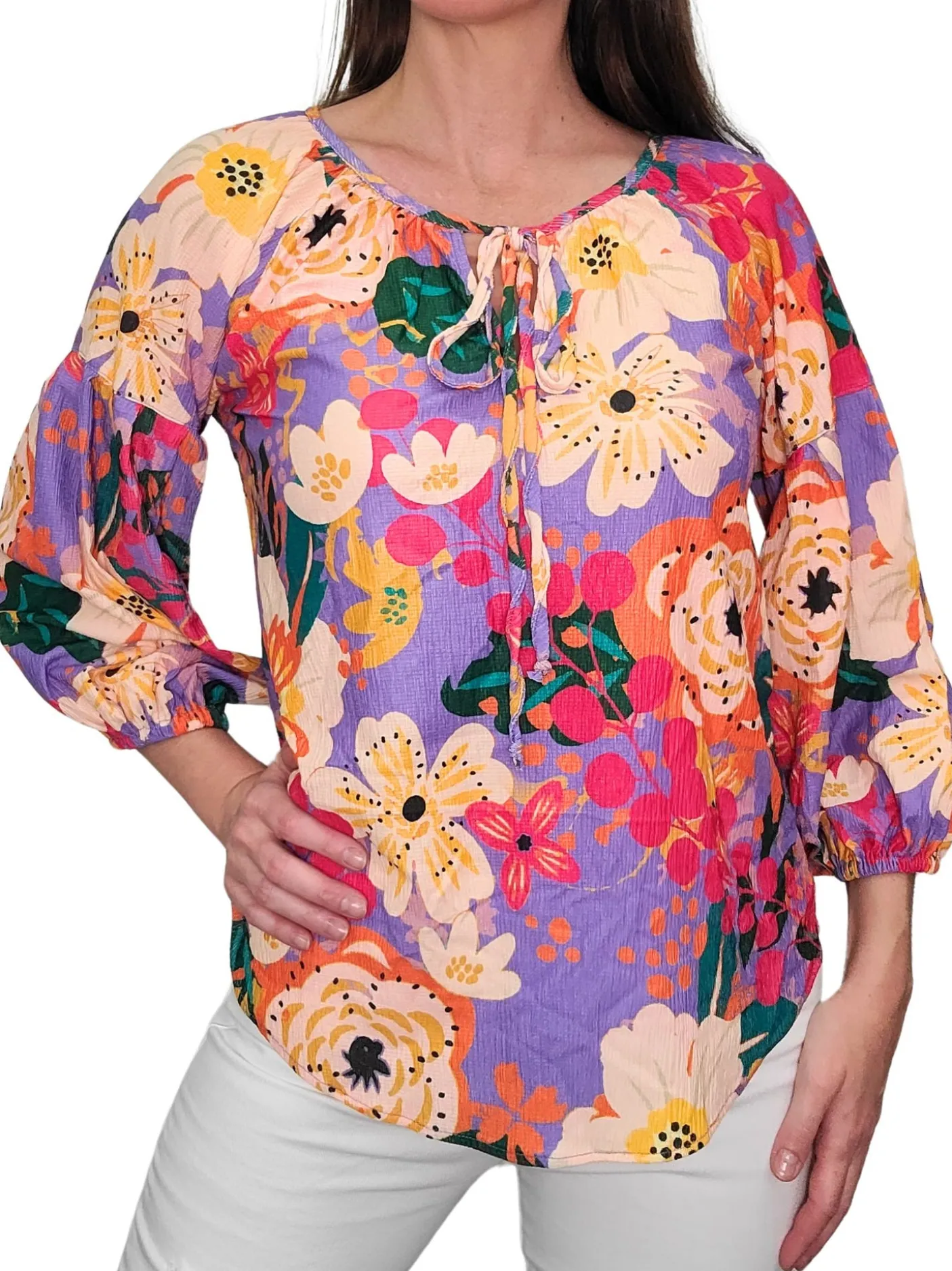 Bold Pleated Sleeve Peasant Blouse