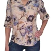 Collared Denim Blouse with 3/4 Smocked Sleeves