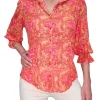Collared Pansy Blouse with 3/4 Smocked Sleeves