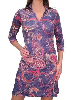 Crushed 3/4 Sleeve Amethyst Polo Dress