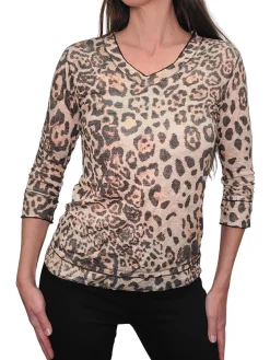 Crushed 3/4 Sleeve Animal V-Neck