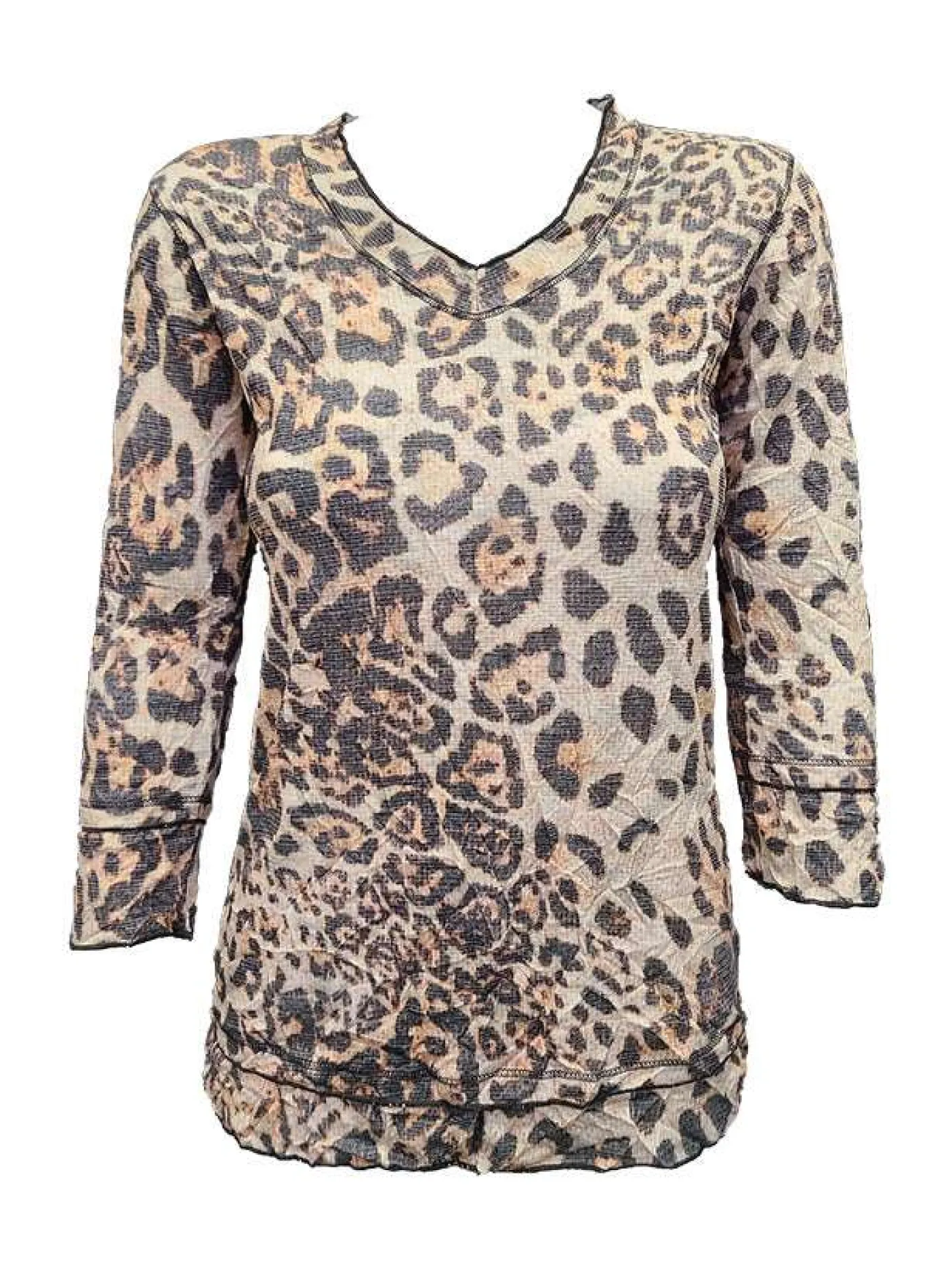 Crushed 3/4 Sleeve Animal V-Neck