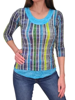 Crushed 3/4 Sleeve Cobalt Crew Neck