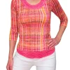 Crushed 3/4 Sleeve Coral Crew Neck
