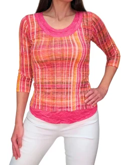 Crushed 3/4 Sleeve Coral Crew Neck