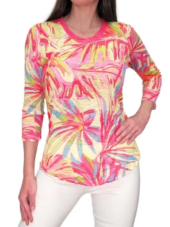 Crushed 3/4 Sleeve Crew Neck 'Tropix'