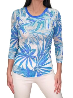 Crushed 3/4 Sleeve Crew Neck 'Wave'