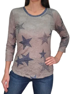 Crushed 3/4 Sleeve Crew Neck 'Star'