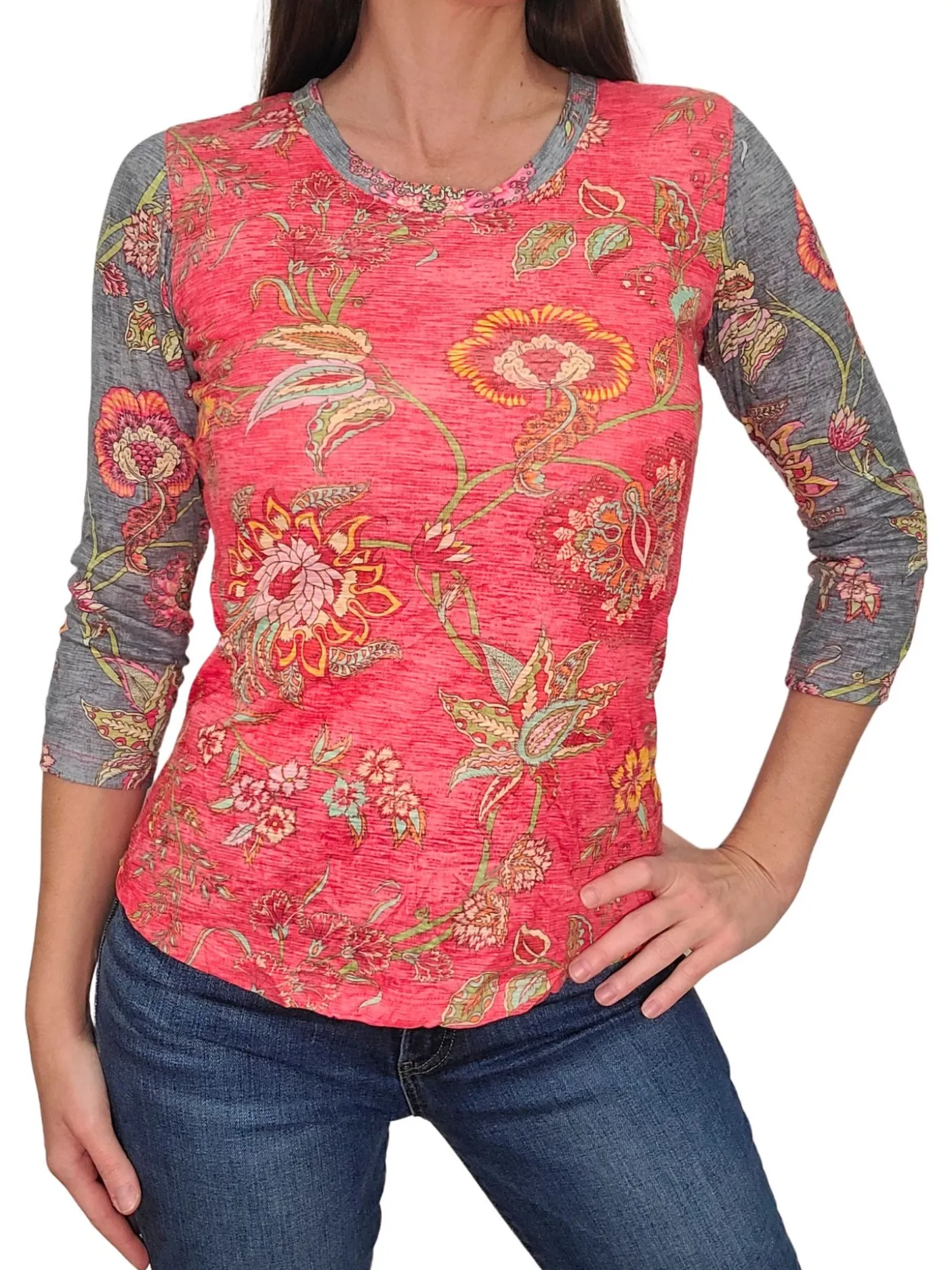 Crushed 3/4 Sleeve Crew Neck 'Spice'