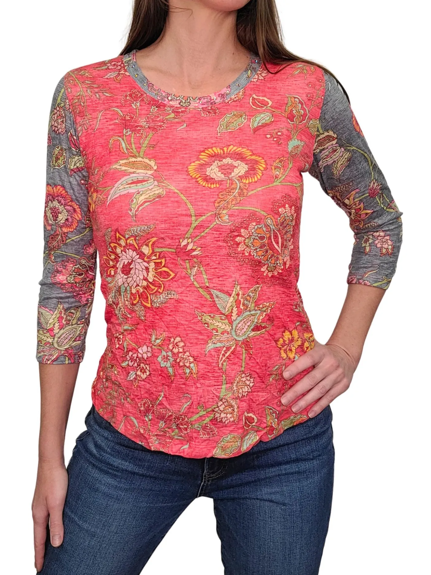 Crushed 3/4 Sleeve Crew Neck 'Spice'