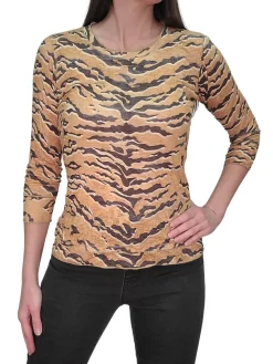 Crushed 3/4 Sleeve Dijon Crew Neck