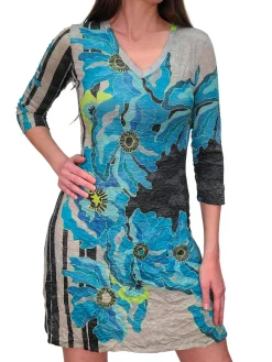 Crushed 3/4 Sleeve Flower Dress