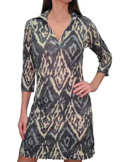 Crushed 3/4 Sleeve Grape Polo Dress