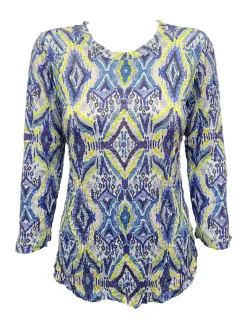 Crushed 3/4 Sleeve Ikat Crew Neck