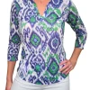 Crushed 3/4 Sleeve Ikat Polo