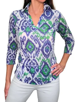 Crushed 3/4 Sleeve Ikat Polo