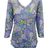 Crushed 3/4 Sleeve Iris V-Neck with Rhinestones