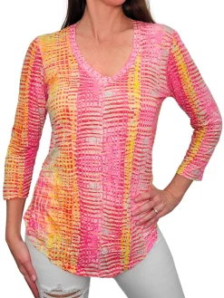 Crushed 3/4 Sleeve Lava V-Neck w/ Rhinestones