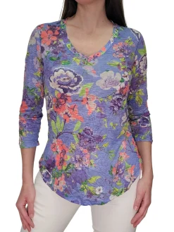 Crushed 3/4 Sleeve Lilac V-Neck