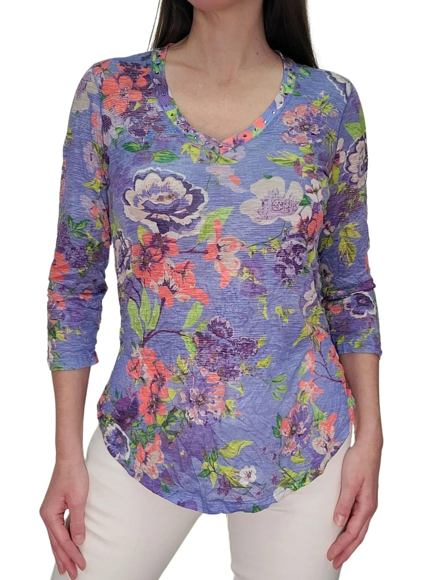 Crushed 3/4 Sleeve Lilac V-Neck