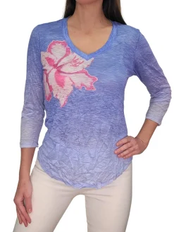 Crushed 3/4 Sleeve Lilac V-Neck
