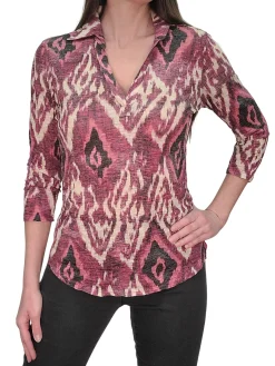 Crushed 3/4 Sleeve Magenta Polo