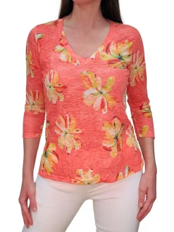 Crushed 3/4 Sleeve 'Mango' V-Neck