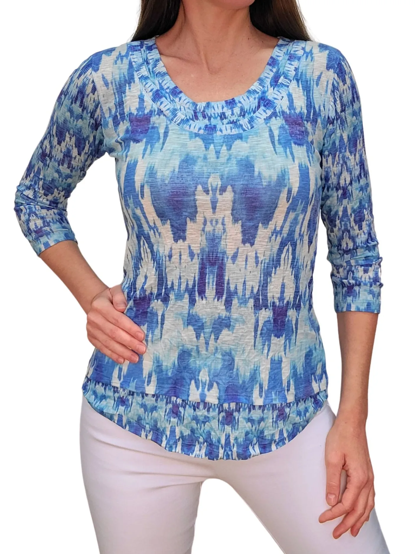 Crushed 3/4 Sleeve Mesa Crew Neck