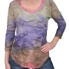 Crushed 3/4 Sleeve Mesa V-Neck with Rhinestones