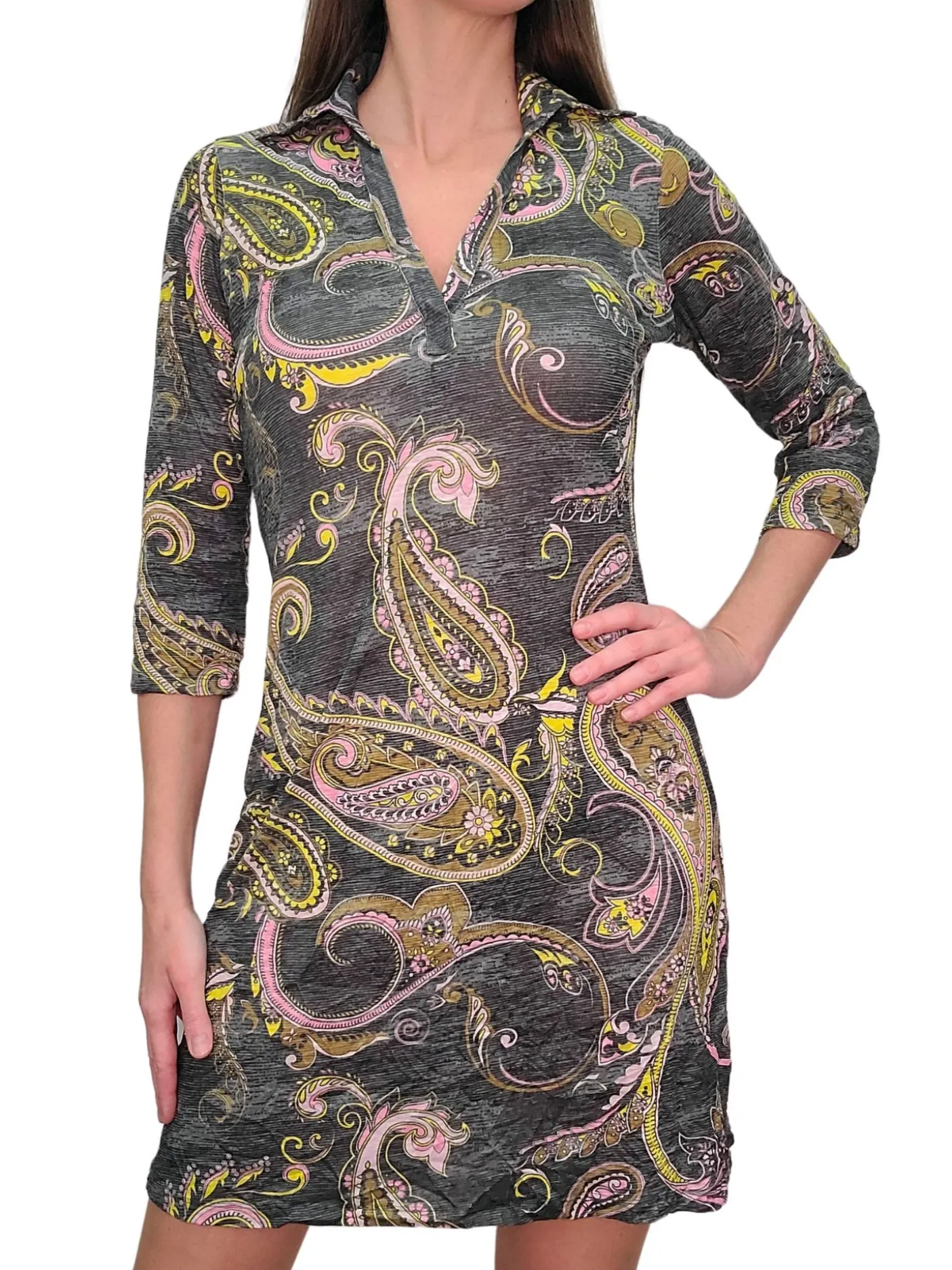 Crushed 3/4 Sleeve Onyx Polo Dress
