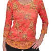 Crushed 3/4 Sleeve Orange Crew Neck