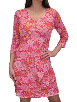 Crushed 3/4 Sleeve Pansy Dress w/ Rhinestones