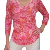 Crushed 3/4 Sleeve Pansy V-Neck with Rhinestones
