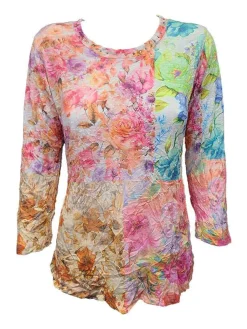 Crushed 3/4 Sleeve Party Crew Neck with Rhinestones