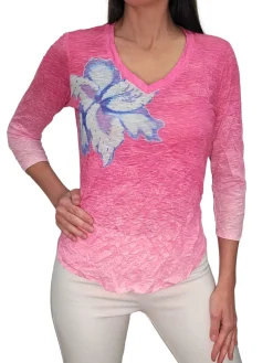 Crushed 3/4 Sleeve Peony V-Neck