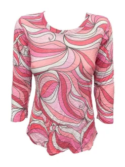 Crushed 3/4 Sleeve Petal Crew Neck