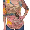 Crushed 3/4 Sleeve Petal V-Neck