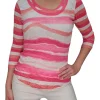 Crushed 3/4 Sleeve Pink Crew Neck