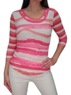 Crushed 3/4 Sleeve Pink Crew Neck