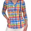 Crushed 3/4 Sleeve 'Plaid' Polo