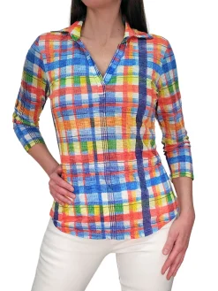 Crushed 3/4 Sleeve 'Plaid' Polo