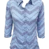 Crushed 3/4 Sleeve Powder Shirt with Rhinestones