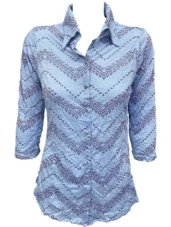 Crushed 3/4 Sleeve Powder Shirt with Rhinestones