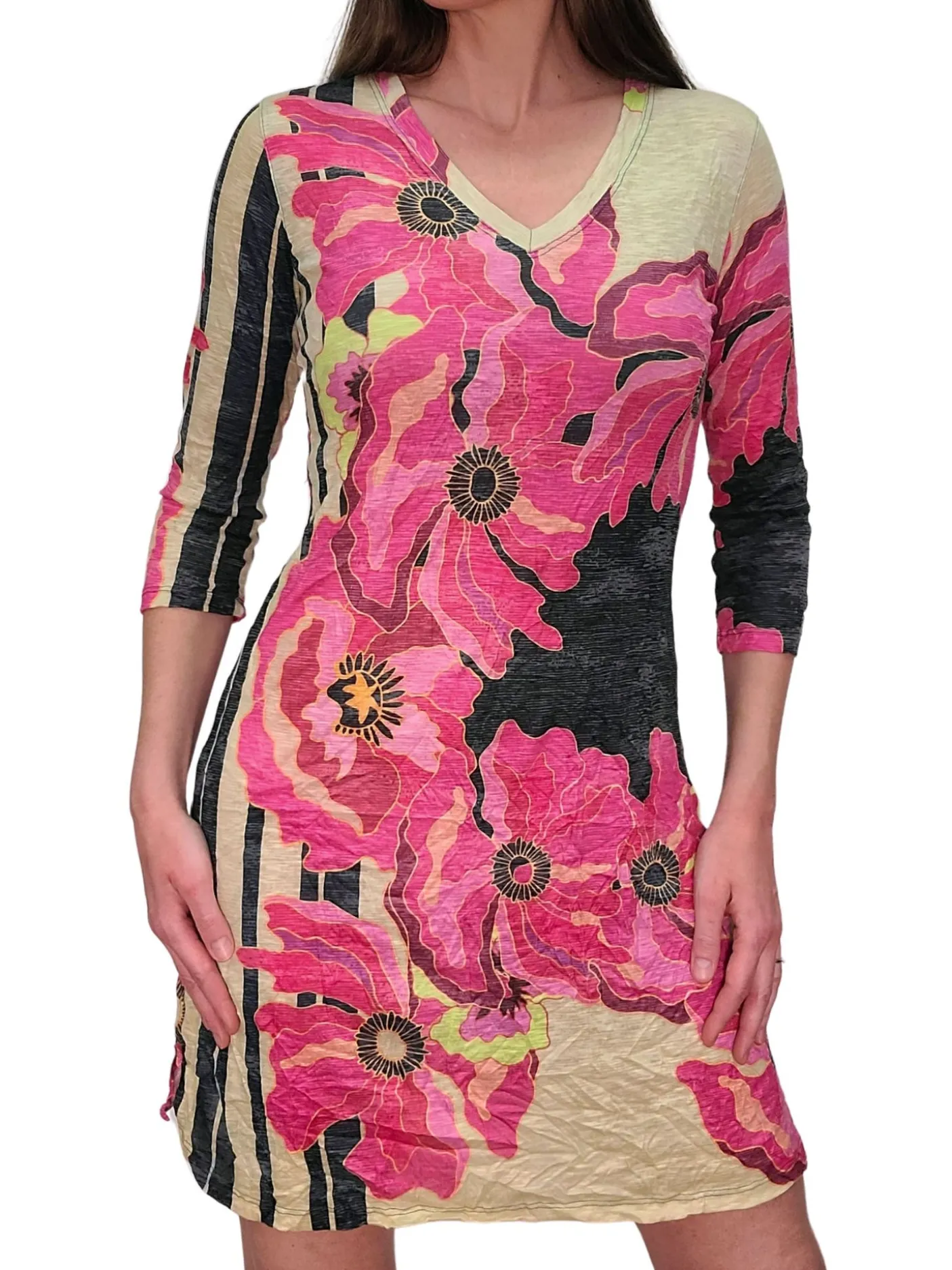 Crushed 3/4 Sleeve Power Dress