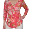 Crushed 3/4 Sleeve Rose V-Neck