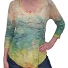 Crushed 3/4 Sleeve Sedona V-Neck with Rhinestones