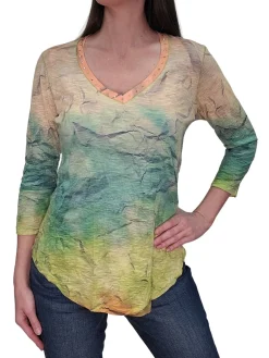 Crushed 3/4 Sleeve Sedona V-Neck with Rhinestones