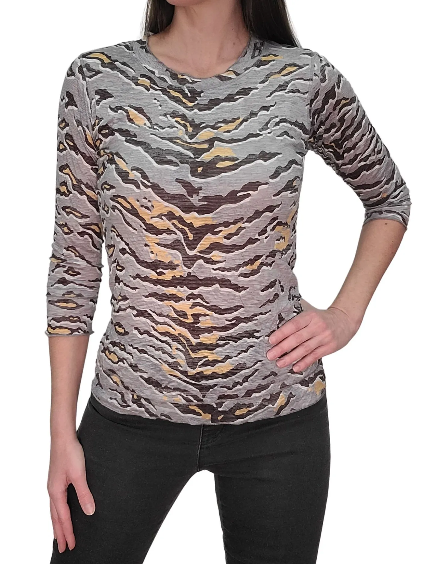 Crushed 3/4 Sleeve Smoke Crew Neck